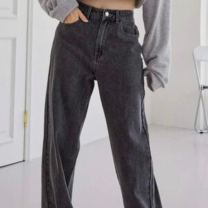 DAZY slant pocket boyfriend jeans wide leg 0 dark grey